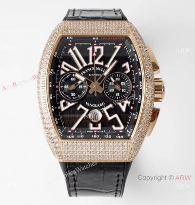 Swiss Grade One Copy Franck Muller Vanguard Classical Chronograph Seagull 7750 Watch Rose Gold Diamond